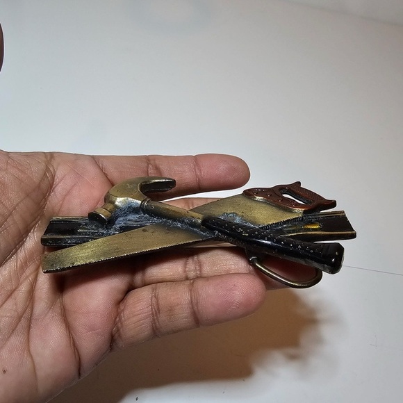 Vintage The Great American Buckle Company  Saw Hammer Level Brass Belt Buckle - Picture 2 of 10